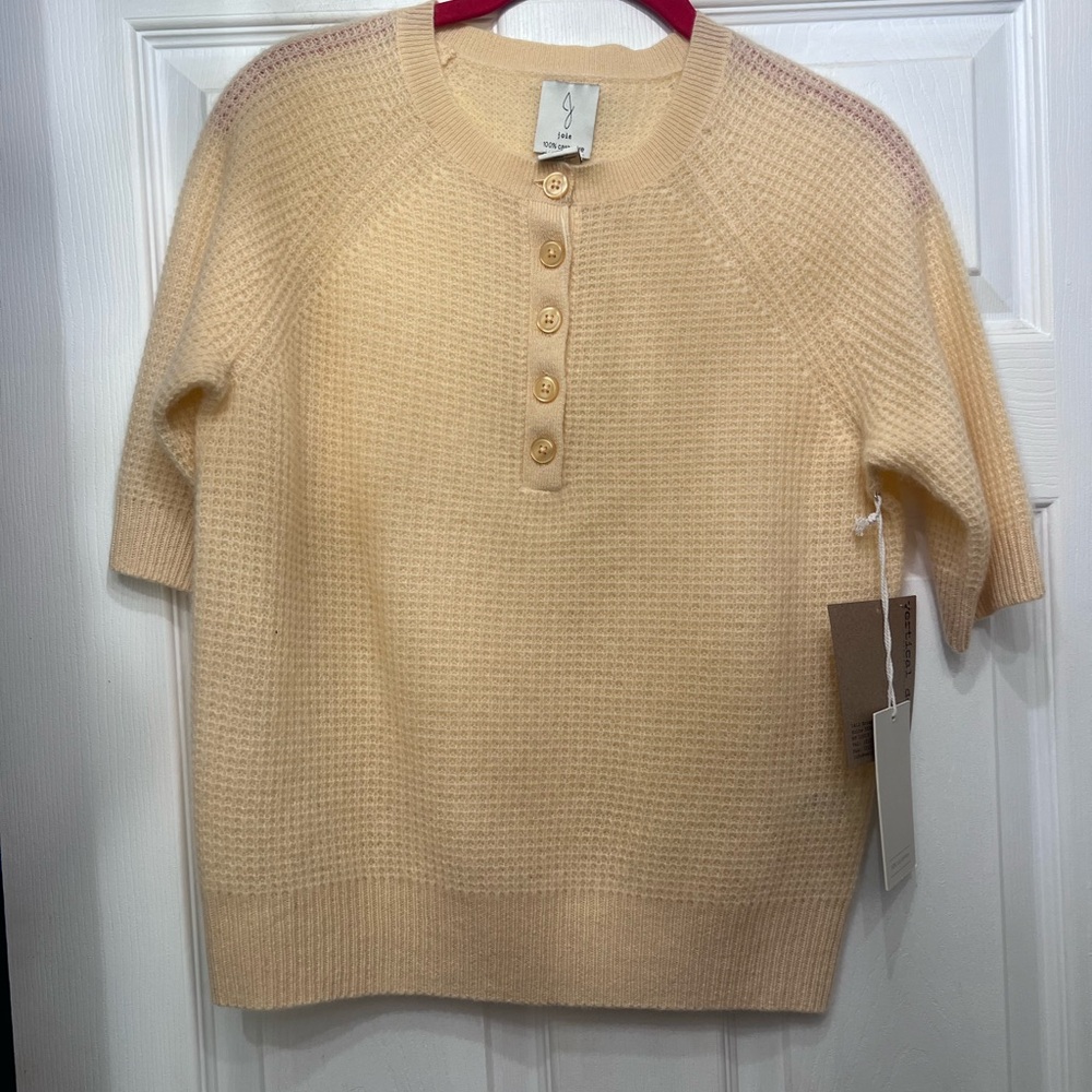 Joie Beige Buttoned Crew Neck cashmere Sweater yellow butter size M new with tag